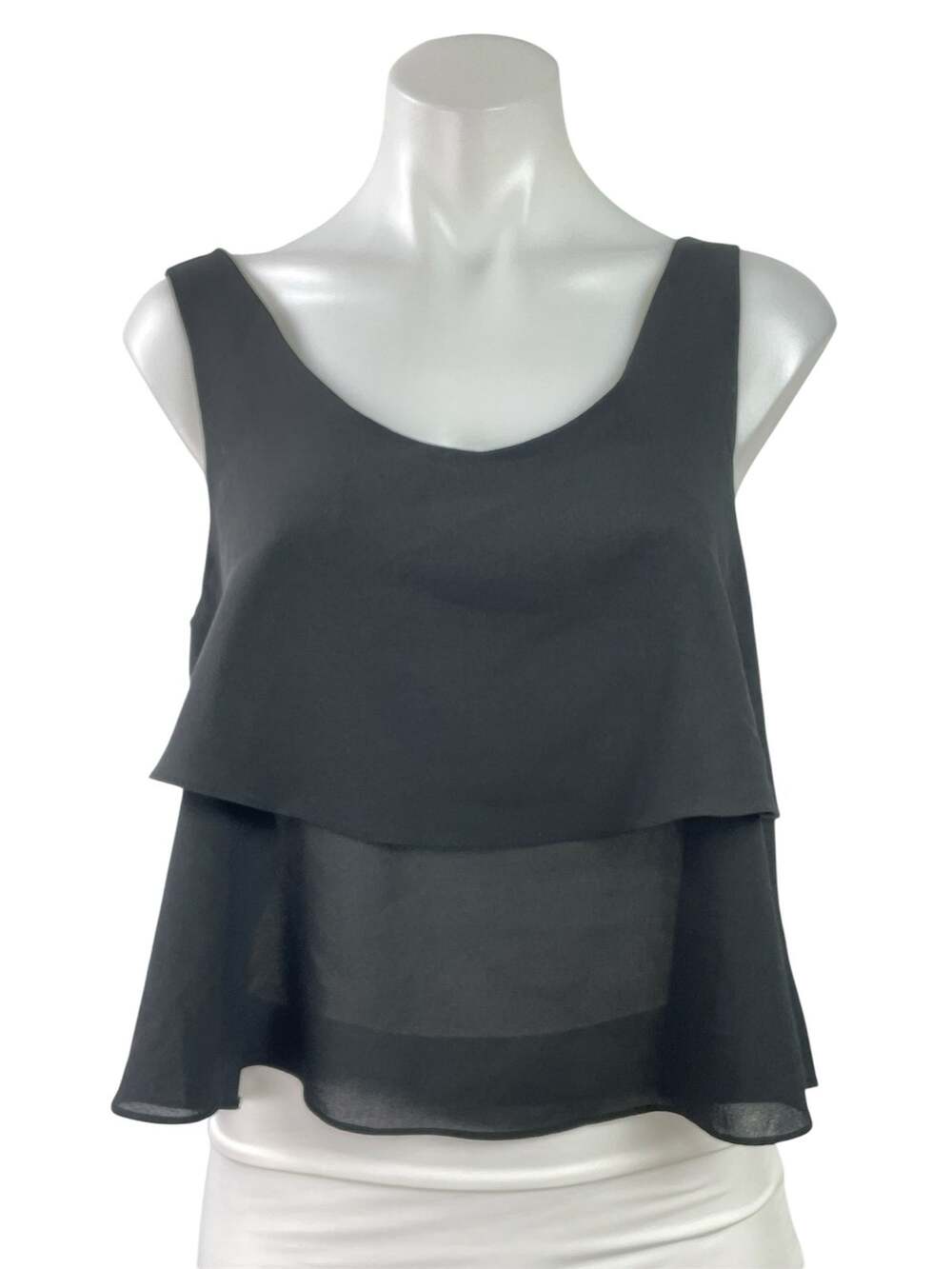 Paper Crane Women's Black Sleeveless Chiffon Layered Open Back Crop Tank Top M